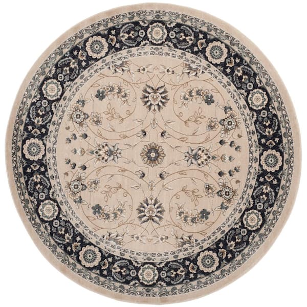 SAFAVIEH Lyndhurst Light Beige/Anthracite 7 ft. x 7 ft. Round Border Area Rug