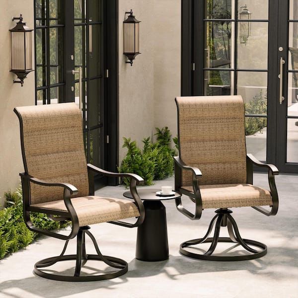 Brown Padded Swivel Textilene Outdoor Dining Chair Set Of 2