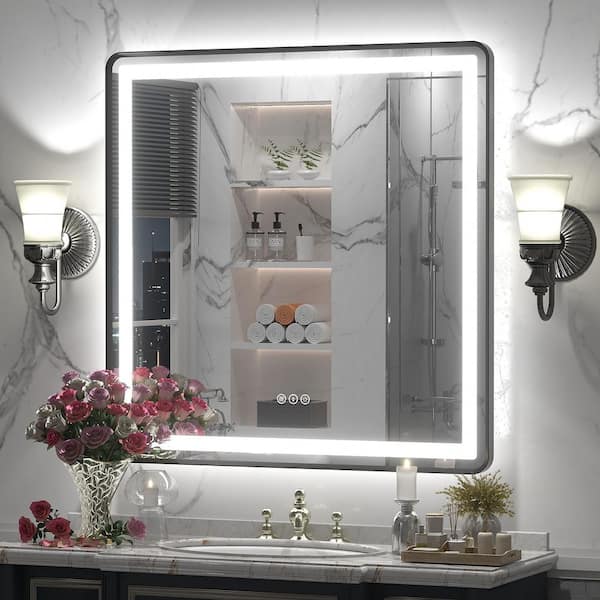 36 in. W x 36 in. H Rectangular Framed UL Certified Front & Back LED Anti-Fog Tempered Glass Wall Bathroom Vanity Mirror