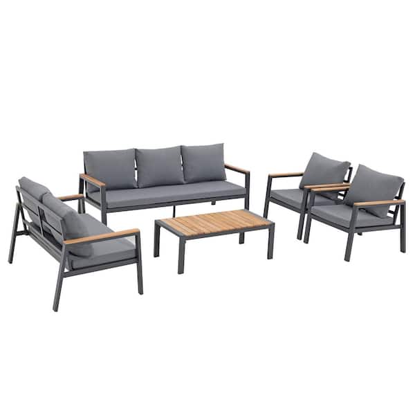 Freestyle Joivi Gray 5-Piece Aluminum Outdoor Sectional Set with Dark Gray Cushions