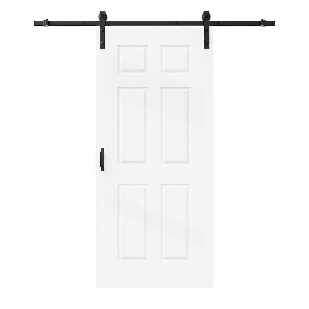 36 in. x 80 in. 6 Panel White Primed Solid Core MDF Composite Sliding Barn Door with Hardware Kit Handle Included price history on PriceWatchPro
