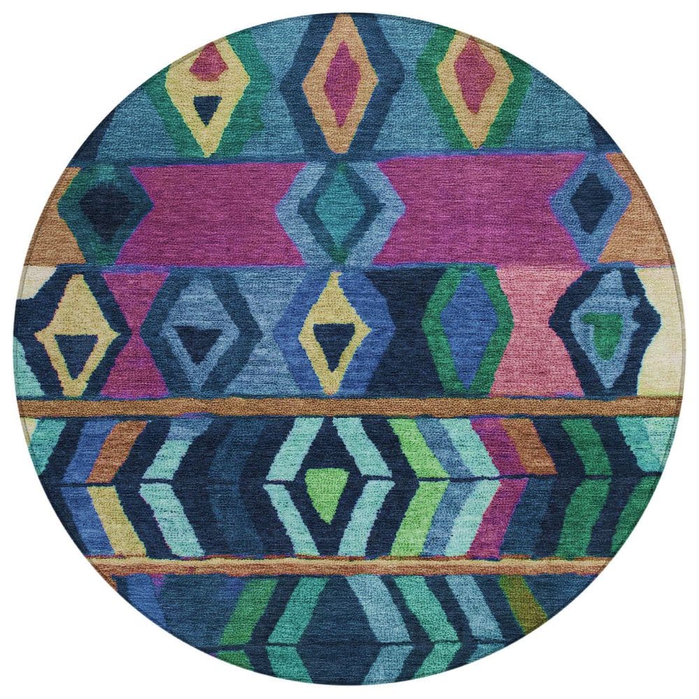 Chantille Machine Washable Indoor/Outdoor Abstract ACN2721 Navy 8 ft. x 8 ft. Round Rug price history on PriceWatchPro