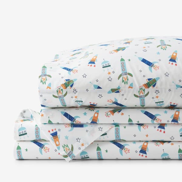Company Kids Space Adventure Multi-Colored Organic Cotton Percale Full Sheet Set