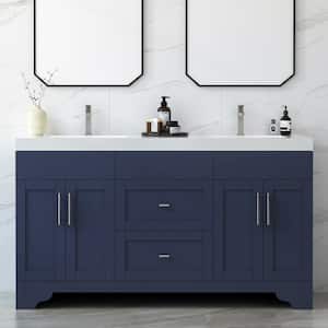 Agnea 60 in. W. x 21 in. D x 35 in. H Double Sink Freestanding Bath Vanity in Marine Blue with White Qt. Top