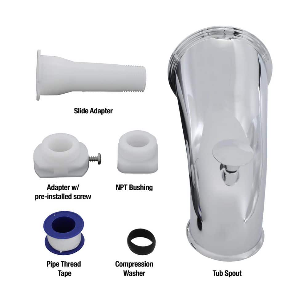 Chrome 6 Inch Tub Spout with Pull Up Diverter