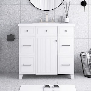 36 in. W x 18 in. D x 34 in. H Single Sink Freestanding Bath Vanity in White with White Cultured Marble Top