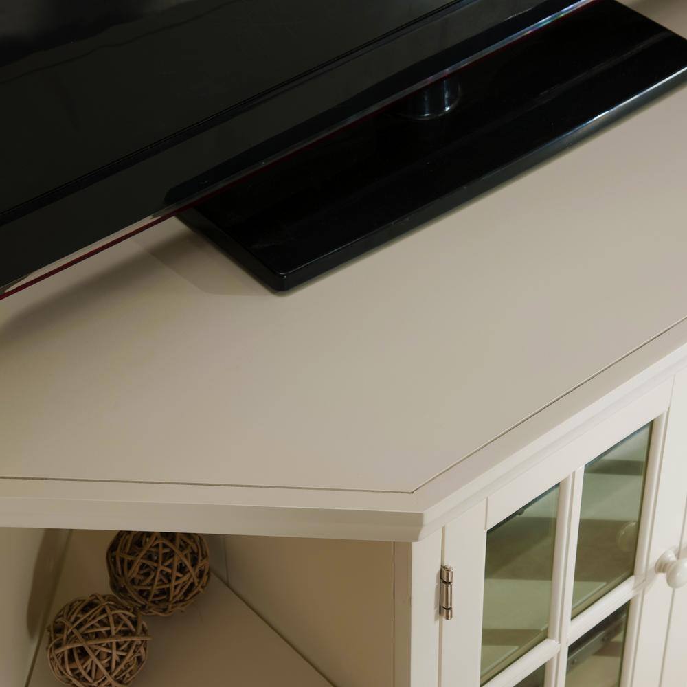 Riley Holliday 46" White Composite Wood Corner TV Stand with Cabinet
