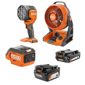 18V Cordless 3-Tool Combo Kit with AC Inverter, Fan, LED Light, and 4.0 and 2.0 Ah Batteries