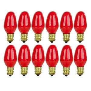 7-Watt C7 Candelabra Base Colored Incandescent Red Light Bulb (12-Pack)