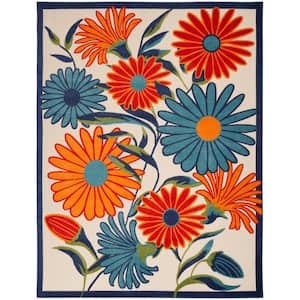 Aloha Multicolor 12 ft. x 15 ft. Botanical Contemporary Indoor/Outdoor Area Rug