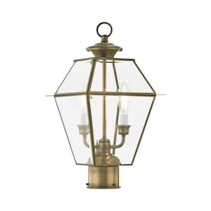 Ainsworth 16.5 in. 2-Light Antique Brass Cast Brass Hardwired Outdoor Rust Resistant Post Light with No Bulbs Included