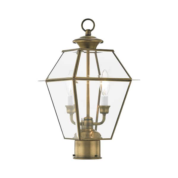 AVIANCE LIGHTING Ainsworth 16.5 in. 2-Light Antique Brass Cast Brass Hardwired Outdoor Rust Resistant Post Light with No Bulbs Included