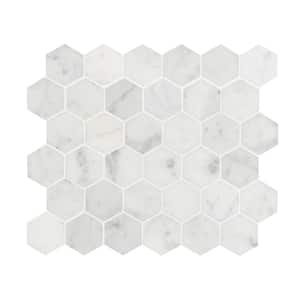 Carrara White 2 in. Hexagon 12 in. x 12 in. x 0.31 in. Honed Marble Mesh-Mounted Mosaic Tile (9.8 sq. ft./case)