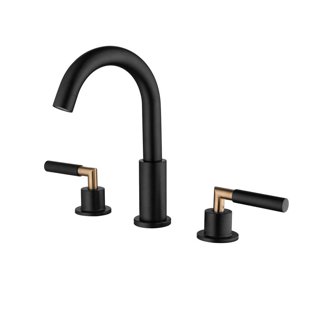 FORCLOVER 8 in. Widespread Double Handle Bathroom Faucet in Matte Black