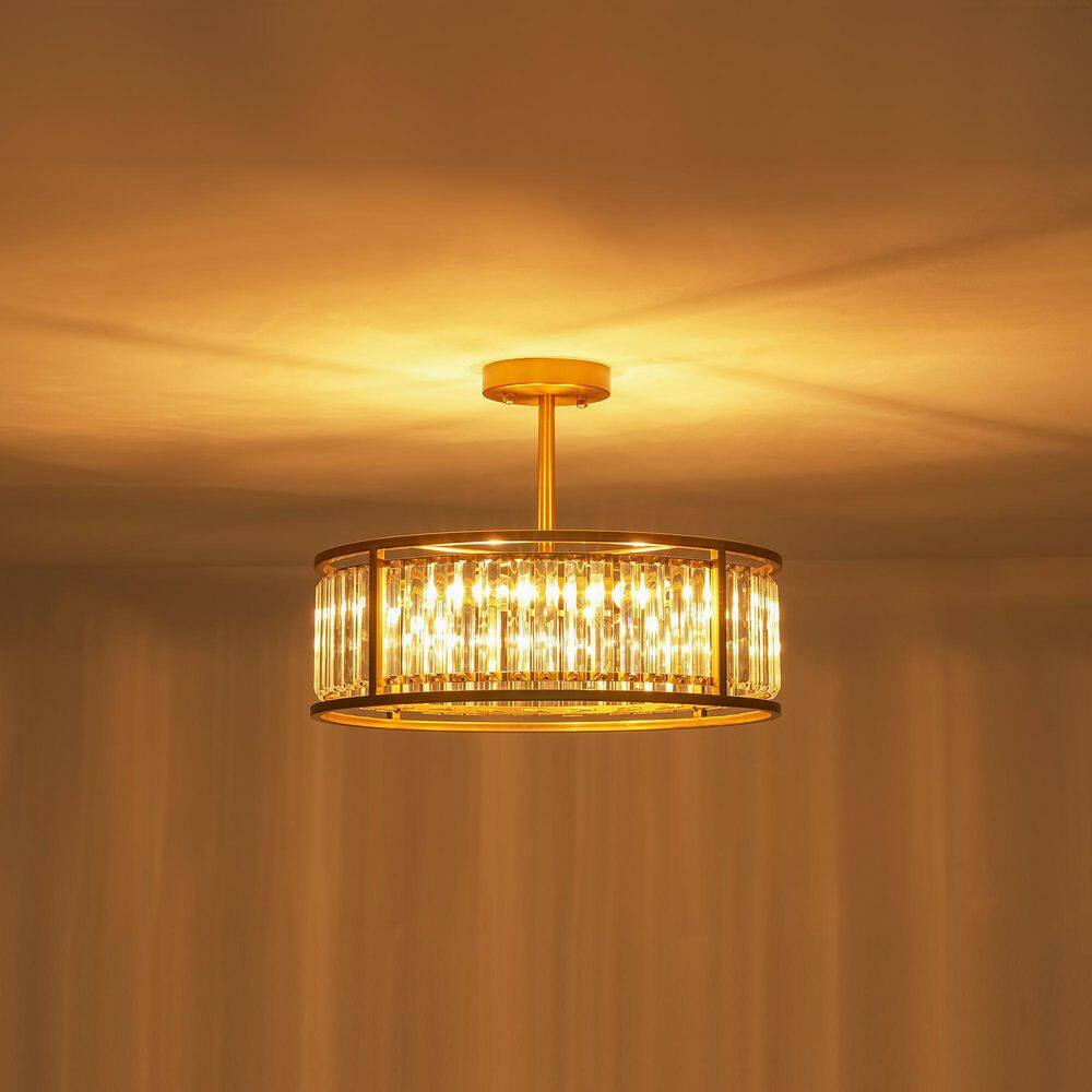 "Alvin 4-Light 16.9"" Mid-Century Modern Gold Drum Crystal Semi-Flush Mount Ceiling Light" price history on PriceWatchPro