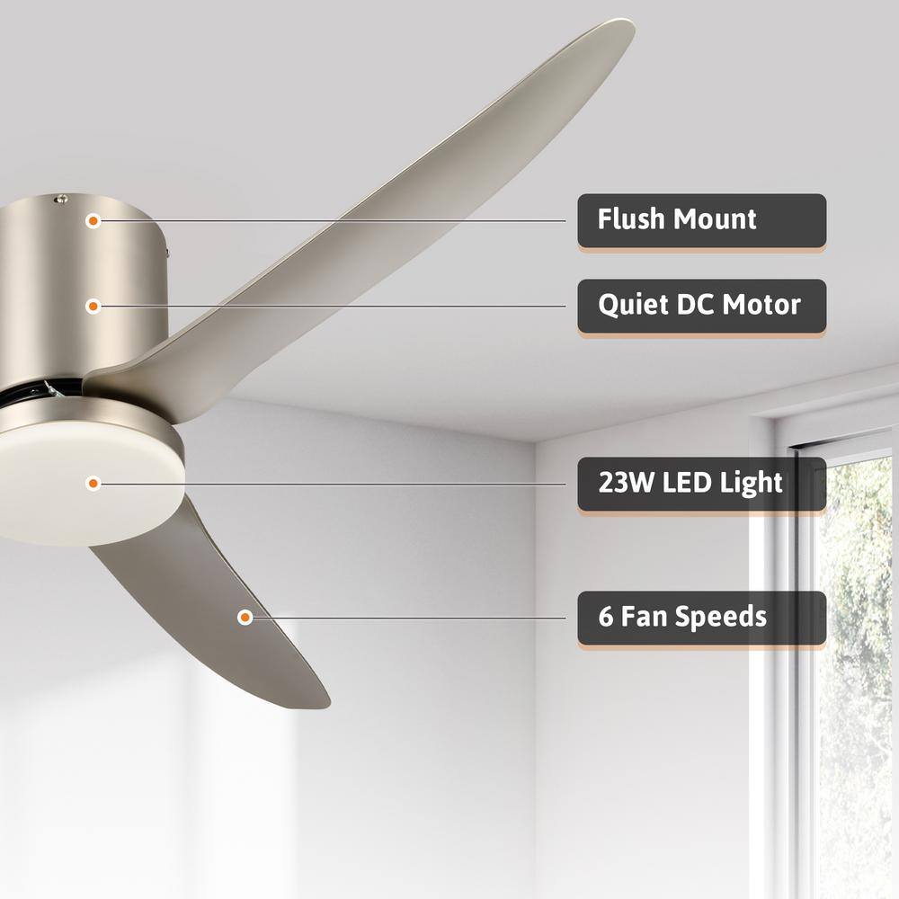 52" Nickel 3-Blade Smart Ceiling Fan with Dimmable Light and Remote