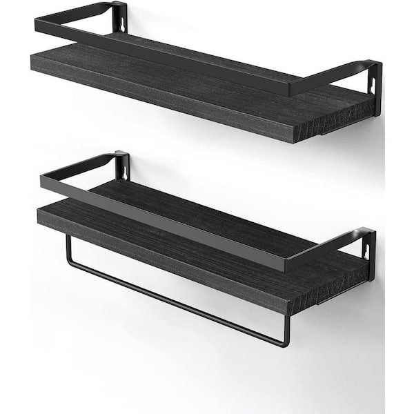 FETCOI 3 Tiers Waterproof Bathroom shelf Black Floating Shelves for  Bathroom Storage
