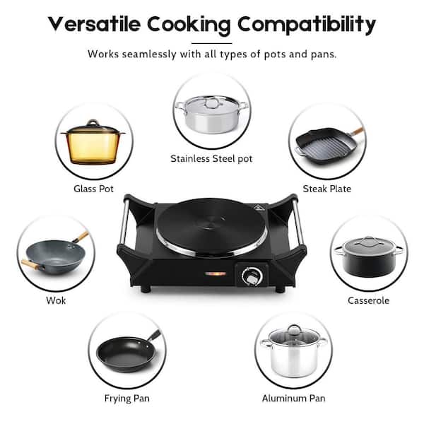 Elexnux Portable Single Burner 7.6 in. Black Electric Stove 1500