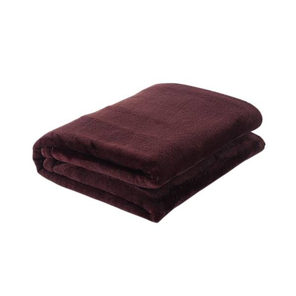 Ottomanson 49 in. W x 61 in. L Chocolate Solid Polyester Throw Blanket
