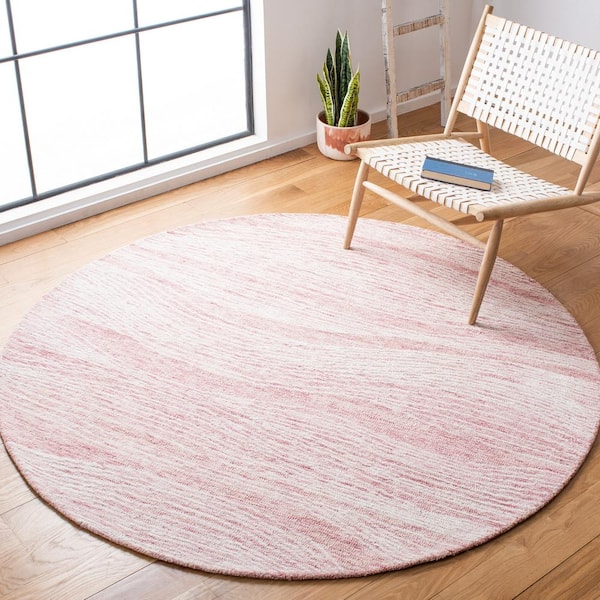 Metro 4 ft. x 4 ft. Pink/Ivory Abstract Waves Round Area Rug