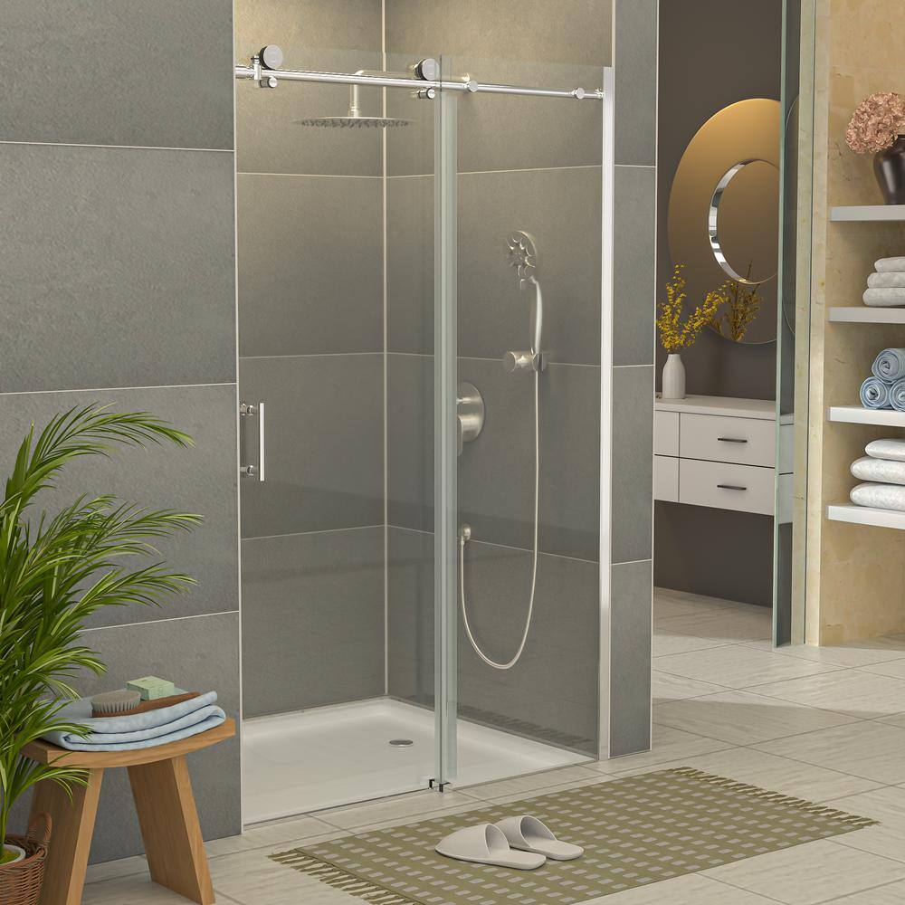 48'' Chrome Semi-Frameless Sliding Shower Door with Clear Glass