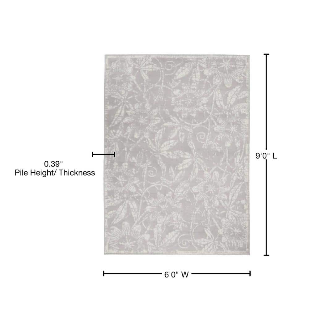 Enchanted Floral Grey 6' x 9' Synthetic Flat Woven Area Rug