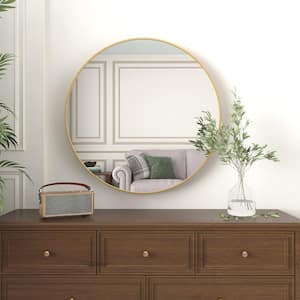 32 in. W x 32 in. H Round Framed Wall Mounted Bathroom Vanity Mirror in Gold