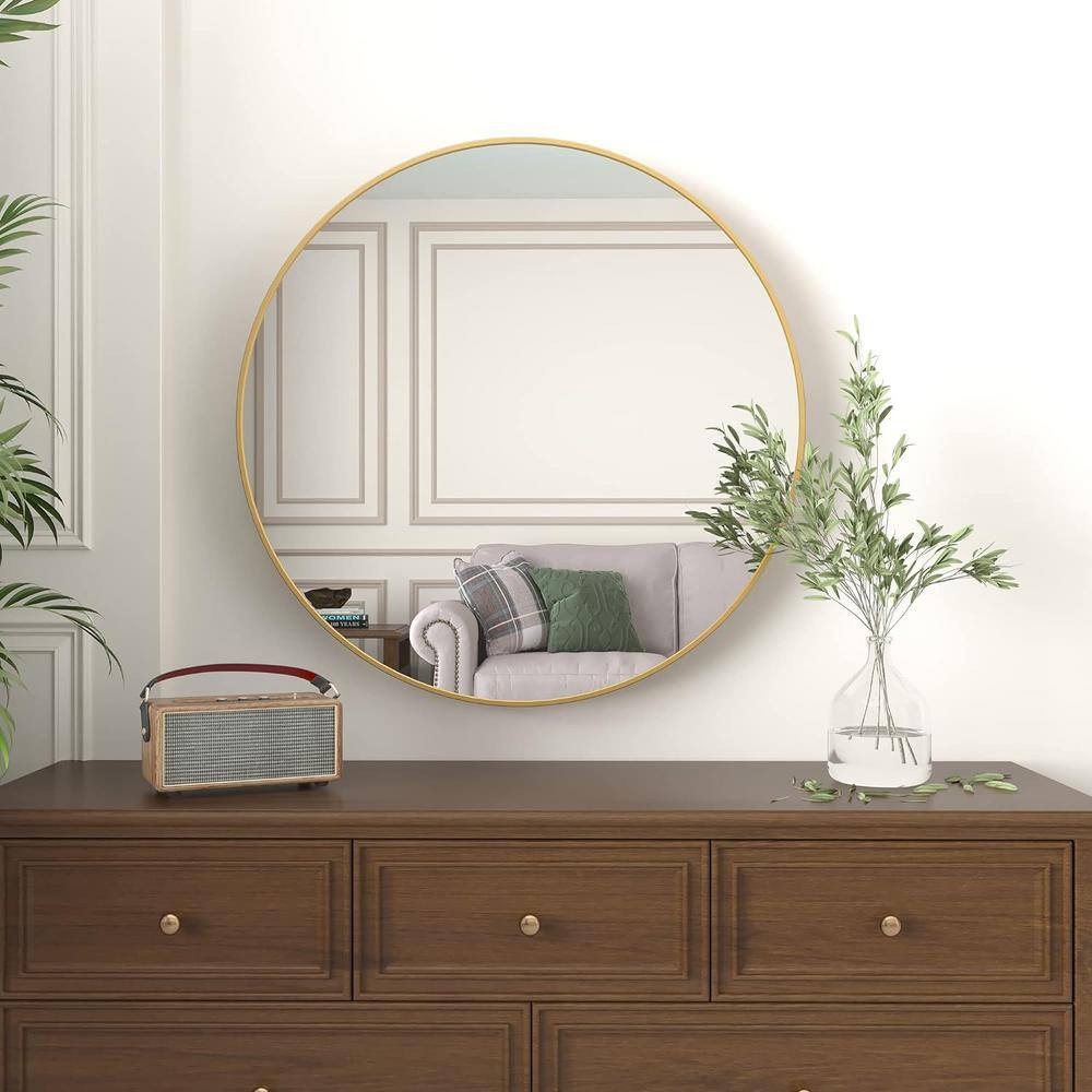 32 in. W x 32 in. H Round Framed Wall Mounted Bathroom Vanity Mirror in Gold price history on PriceWatchPro