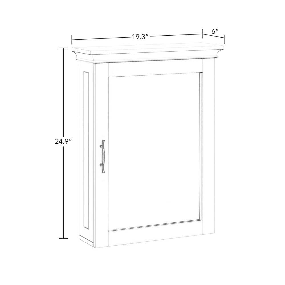White Painted Mirrored Wall Mount Storage Cabinet with Adjustable Shelf