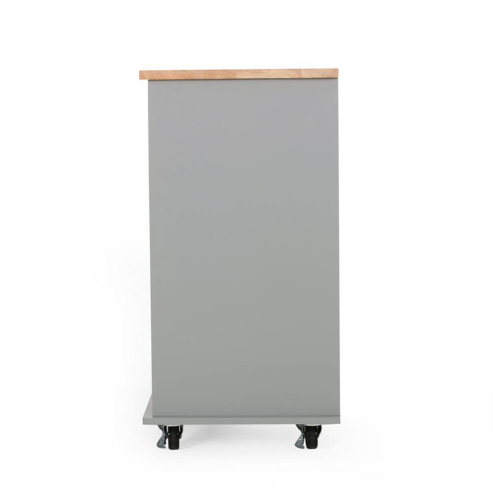 Contemporary Rectangular Kitchen Cart with Natural Wood Finish and Storage