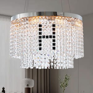 8 Light Circle Chrome Crystal Pendant Light Chandelier for Living Room or Dining Room