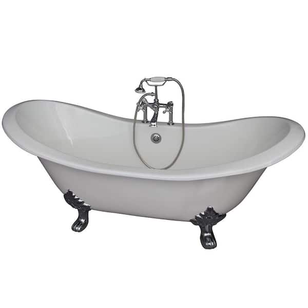 Barclay Products 5.9 ft. Cast Iron Lion Paw Feet Double Slipper Tub in White with Polished Chrome Accessories