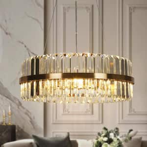 Modern 23.6 in. 6-Light Plated Brass Island Chandelier with Glam Crystal Drum Shades for Living Room, LED Compatible