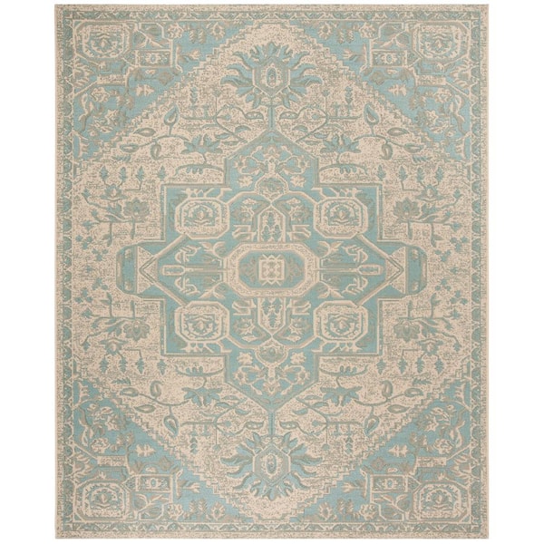 Beach House Aqua/Cream 8 ft. x 10 ft. Geometric Indoor/Outdoor Patio  Area Rug