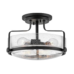 Hinkley Harper Medium Semi-Flush Mount Ceiling Light, Black + Clear Seedy Glass