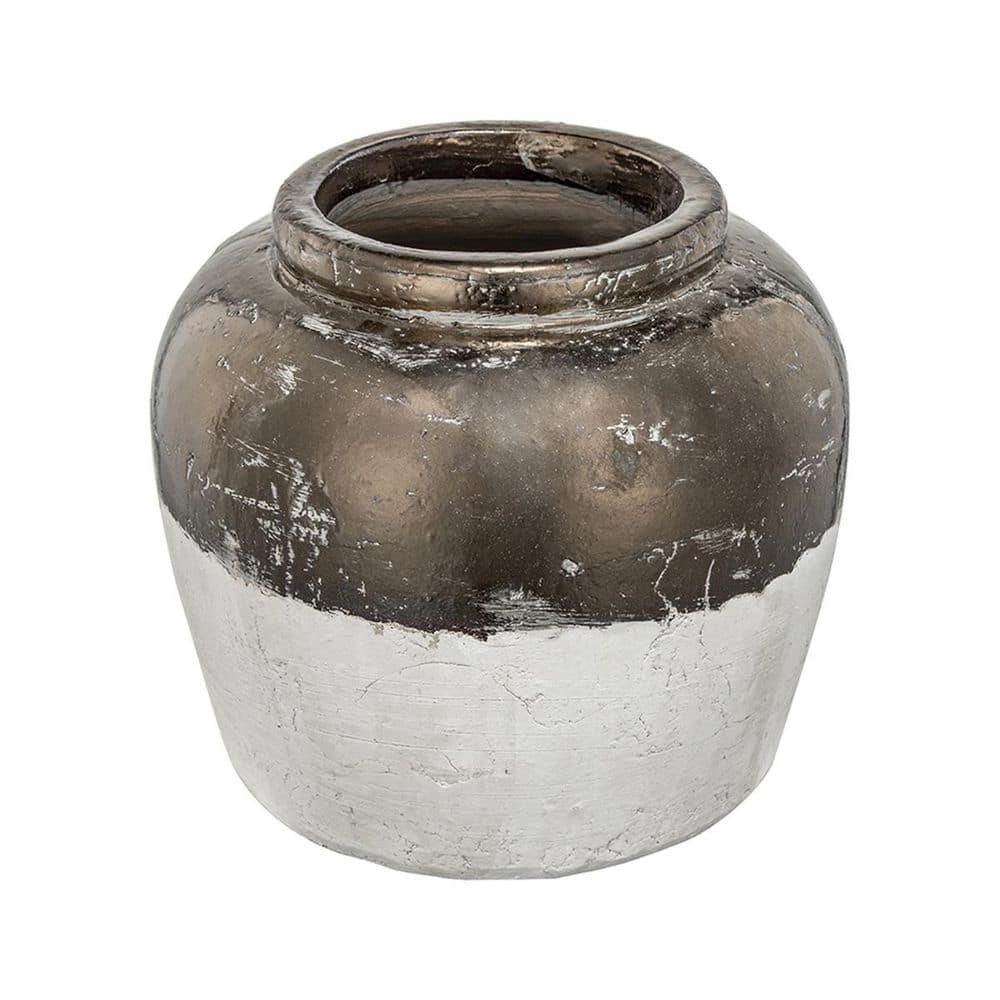 Timeless Style 11 in. Brown Antique White Ceramic Round Decorative Accent V