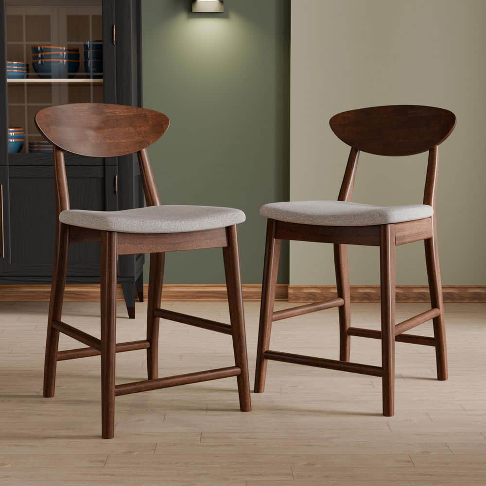 Shelun V Rich Walnut Wood Fabric Seat Spoon Back Robust Counter Height Dining Chair (Set of 2) price history on PriceWatchPro