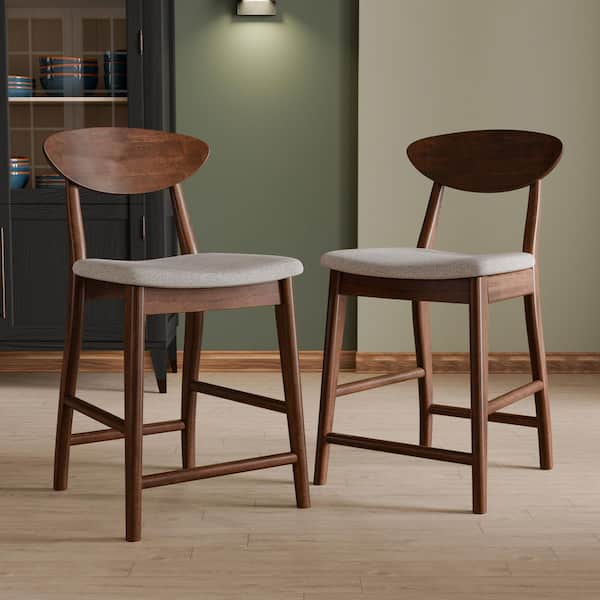 Shelun V Rich Walnut Wood Fabric Seat Spoon Back Robust Counter Height Dining Chair (Set of 2)