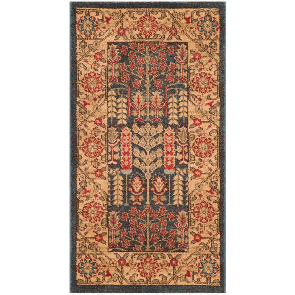 Navy and Natural Reversible Synthetic Area Rug, 26" x 4"