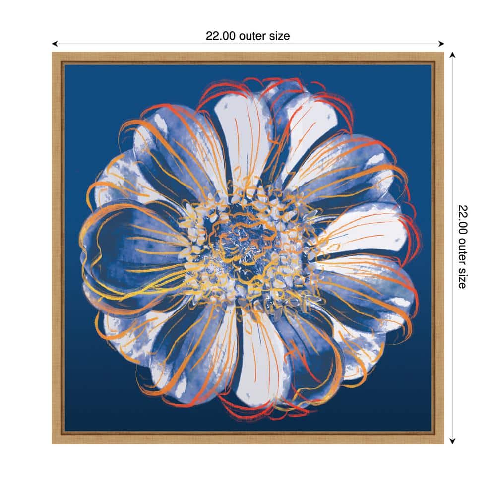 Flower Pop Pastel I Blue and Orange Canvas Art with Maple Frame