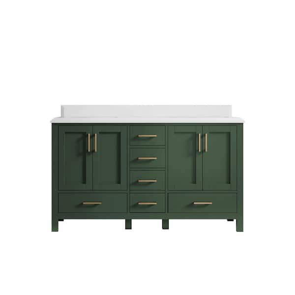 Willow Collections Malibu 60 in. W x 22 in. D x 36 in. H Double Sink Bath Vanity in Green with Cove Edge White Quartz Top