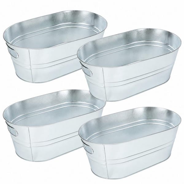 4-Pack 3 Gal. Galvanized Steel Beverage Tubs with Carry Handles for Large Party Drink Buckets 4 Pieces