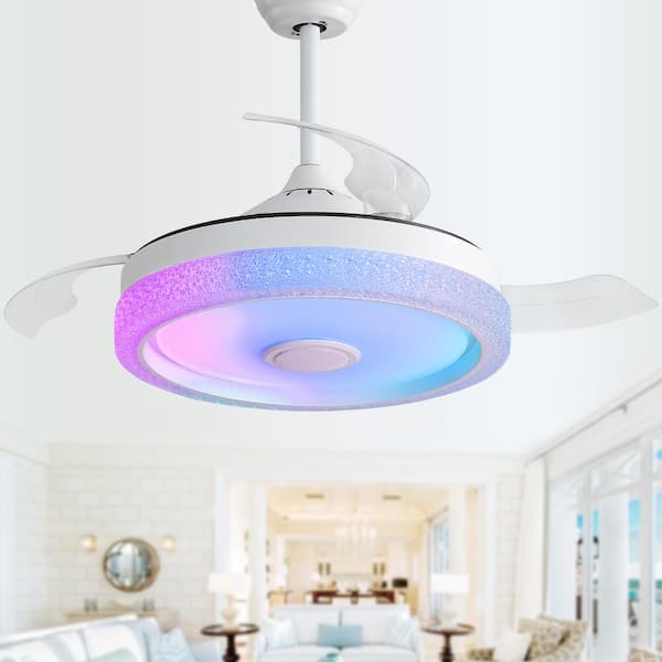 42 in. Indoor Smart Downrod Mount White Ceiling Fan with RGB Color LED Light and Remote APP Control