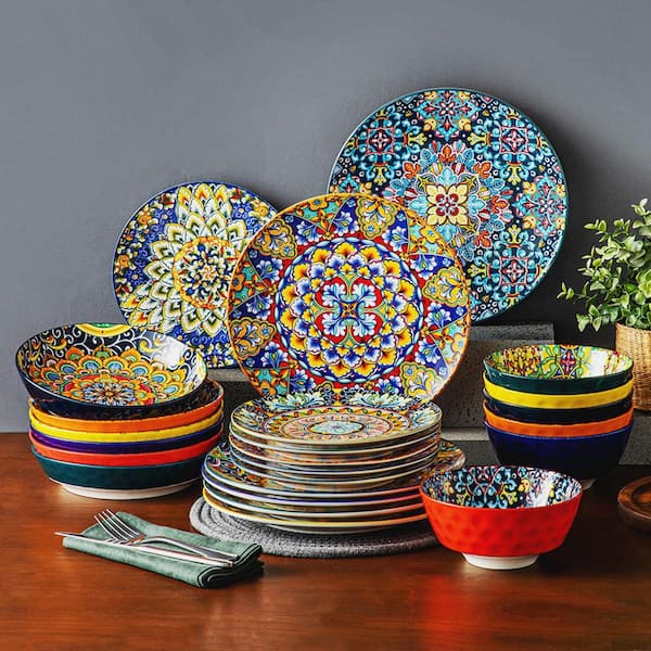 MALACASA 24-Piece Bohemia Multicolour Stoneware Dinnerware Set