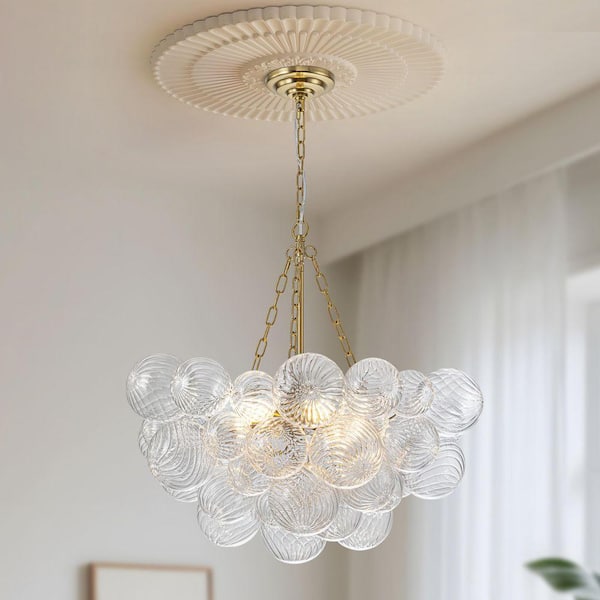 GoYeel Bublume 6-Light Gold Mid-Century Modern Clear Swirled Glass