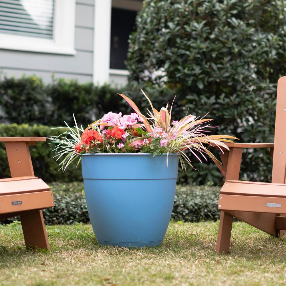 Ocean Blue 20" Recycled Plastic Indoor/Outdoor Planter with Removable Saucer