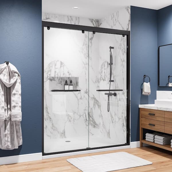 WYonder 60 in. W x 76 in. H Framed Shower Door in Black with 5/16 in. (8 mm) Clear Glass