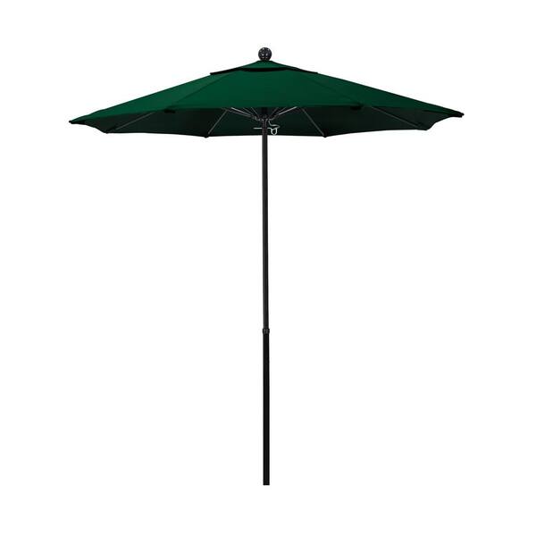 California Umbrella 7.5 ft. Black Fiberglass Commercial Market Patio Umbrella with Fiberglass Ribs and Push Lift in Hunter Green Olefin
