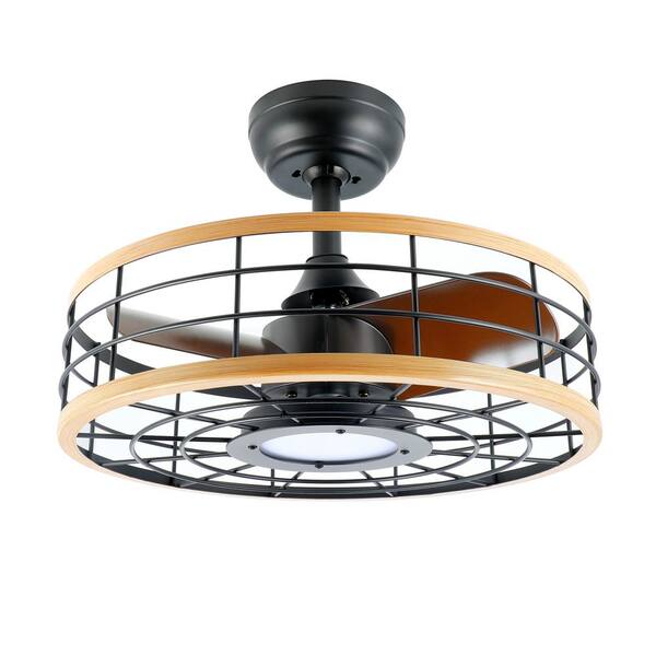 16 in. LED Indoor Brown Ceiling Fans with Caged Lights and Remote, 6