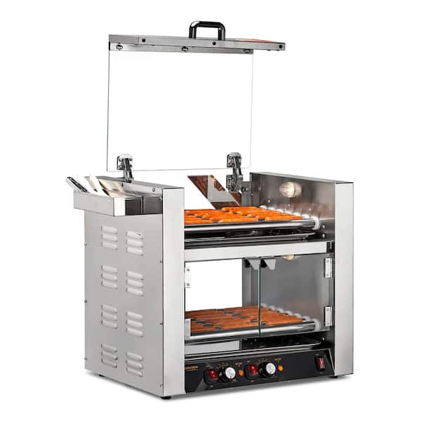 Karl home 2-Tier 2100-Watt Stainless Steel 14 Rollers 36 Hot Dog Roller Grill Indoor Grill with Cover